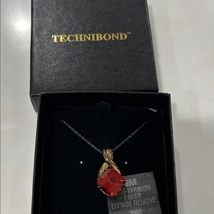 Technibond Gold Necklace with Vibrant Red Stone